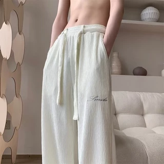 Drape Ice Silk Quần Nam Mùa Hè Mỏng Phong Cách Thoáng Mát Nhanh Khô Rời Quần Ống Rộng ins Dạo Phố Xếp Ly Quần Dài Thường Ngày