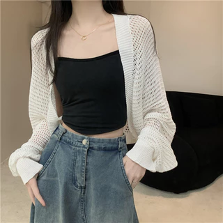 Kii Wii Mùa Hè Mới Màu Trơn Đa Năng Rời Tay Ngắn Chống Nắng Dệt Kim Cardigan Nữ 240226