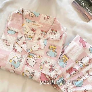 Hellokitty Hello Kitty Bộ Đồ Ngủ Nữ Xuân Thu Đông Quần Dài Tay ins Phong Cách Sinh Viên Homewear Phù Hợp Với Mặc Ngoài