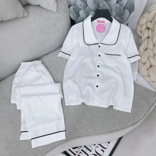 Đồ Ngủ Pijama Lụa gấm xước ánh kim tay cộc quần dài cổ sen dễ thương TN41