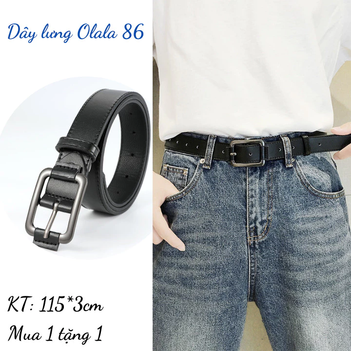 Dây thắt lưng màu đen cá tính, [ Mua 1 tặng 1] ,Dây nịt da đơn giản phong cách Hàn quốc, mặt khóa kim loại  Oll260