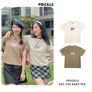 Áo Thun Nữ Baby Tee Thêu Hình Mèo Xương Rồng I Need Some Space PRICKLE Cotton 100% 250gsm Màu Kem/ Nâu