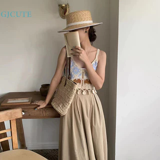 Gjcute Mùa Hè Nữ Retro Rỗng Thêu Cổ Chữ V Không Tay sel Dệt Kim Camisole WTD