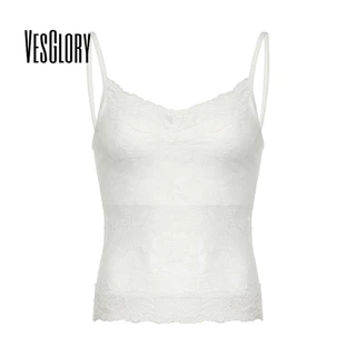 Vesglory Nữ Ren Sling Tank Top 2024 Thời Trang Mới Mỏng Phối Cảnh Suspender Ren Camisoles