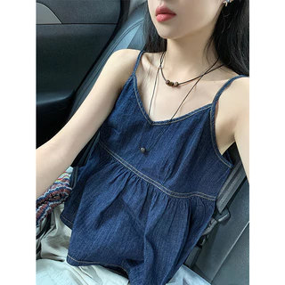 Phong Cách Hàn Quốc Thiết Kế Sang Trọng Sense Niche Cổ Chữ V Camisole Nữ Mùa Hè 2024 Retro Tính Khí Áo Vest Không Tay Top