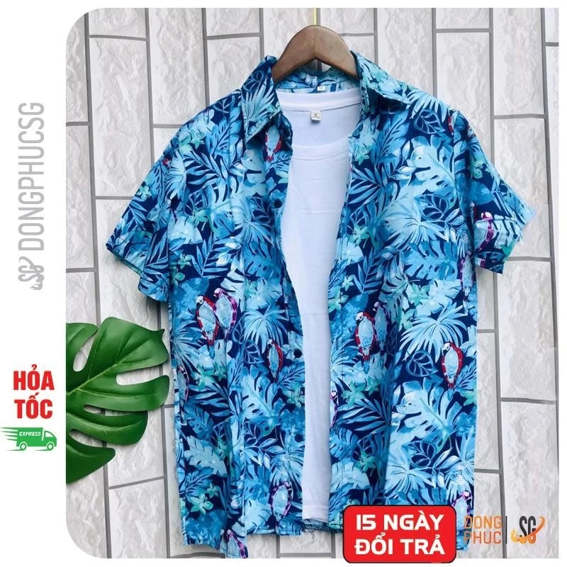 Áo đi biển nam nữ hoạ tiết sơ mi hoa lá chất liệu Kate Thái dày dặn không co rút đủ size hội nhóm