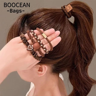 Boocean 5 / 10 Bộ Dây Buộc Tóc Bện, Dây Buộc Tóc Co Giãn Đơn Giản, Mũ Cao Su Scrunchie Phụ Kiện Tóc Đuôi Ngựa Giá Đỡ Bé Gái