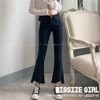 quần jean Bigsize jean quần ống loe quần lửng 9 tấc nữ lưng cao cạp cao đen mùa thu Phong cách Hàn Quốc Thời Trang cá tính xinh đẹp cho người mập béo nữ