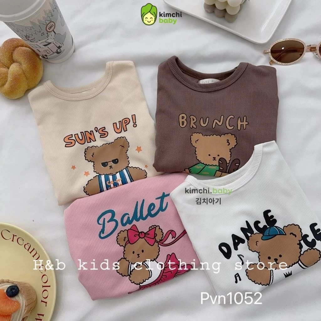 Đồ Bộ Cộc Tay Cho Bé Trai, Bé Gái KIMCHIBABY Vải Thun Tăm In Gấu BEAR, Bộ Quần Áo Cho Bé Mặc Nhà CK445