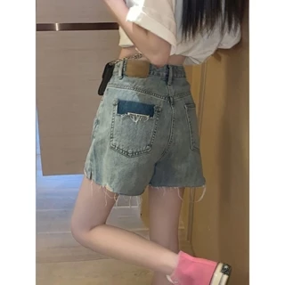 Jiashuchen Cao Cấp Ôm Hơn Nhìn Mờ Quần Short Denim Nữ Mùa Hè Phong Cách Mới Rời Thẳng Ống Rộng Chữ a Hot Girl Hot Hot Quần