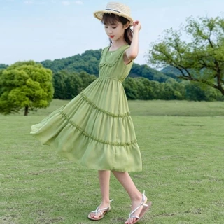 [Hàng có sẵn] Quần áo trẻ em Váy mùa hè bé gái Phong cách mới Váy thời trang phong cách Hàn Quốc Trung lớn Trẻ em Trẻ em Váy dài đầu gối mùa hè (19-55kg)