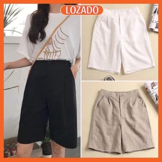 Quần short nữ LOZADO quần đũi ngố cạp khuy ống rộng chất mát mẻ mặc mùa hè Q600