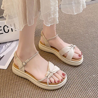 Cổ Tích Giày Sandal Nữ Mùa Hè Phù Hợp Với Váy Bên Ngoài Phong Cách Pháp Khóa Dây Đeo 2023 Phong Cách Mới Cao Cấp Siêu Mềm Dép Bà Bầu