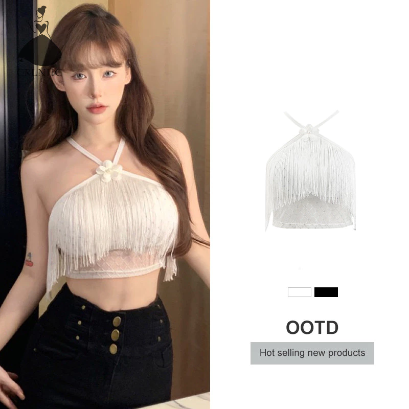 Crlnhc Mùa Hè Gợi Cảm sel Dây Camisole Nữ Màu Trơn Không Tay Slim Top vn