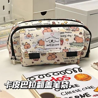 Mới Kapibara Flip Pencil Case ins Cao Cấp Sinh Viên Dung Tích Lớn Văn Phòng Phẩm Túi Bảo Quản Dễ Thương Văn Phòng Phẩm Hộp