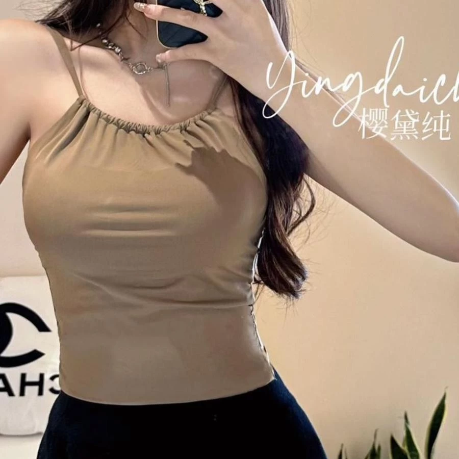 Dây Cổ Ice Silk Dây Gợi Cảm Tất Cả Trận Đấu Camisole Nữ Hộp Đêm Phong Cách Nẹp Eo Mùa Hè Đáy Ống Top