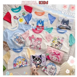 1-10y Áo thun trẻ em Kuromi Cinnamoroll mùa hè, bé trai và bé gái, áo thun cotton nguyên chất, áo hoạt hình ngắn tay dễ thương, áo thun màu kẹo