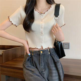 Áo Thun phông croptop Dệt Kim Áo Thun Trắng Nấm Cạnh Chính Hãng Vai Ngắn Tay Mùa Hè Phong Cách Mới Áo baby tee