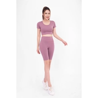 Bộ đồ tập gym,yoga,aerobic,sét quần đùi áo crtop chất thun cotton co giãn thấm hút mồ hôi thoáng khí