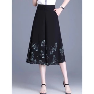 Quần Cắt Voan Quần Ống Rộng Nữ Mùa Hè 2023 Phong Cách Mới Culottes Cao Cấp Thẳng Drap Quần Cổ Culottes Drap Mỏng