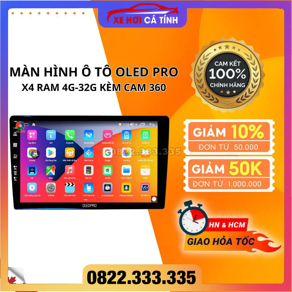 Màn Hình Android cho Ô Tô OLEDPRO X4s - 360 Tích Hợp Camera 360 độ 9 inch Ram 4-32 Chip 8 Nhân cao cấp BH 18 tháng