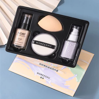 Set trang điểm bộ makeup Hanru 4 món tiện dụng kem nền phấn phủ cho người mới bắt đầu-BJHRT4