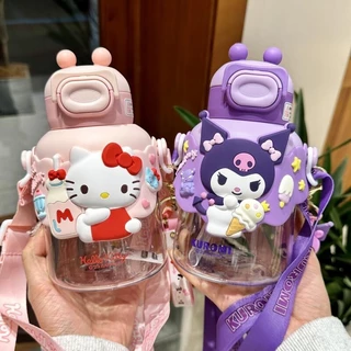 Cốc nước tròn Sanrio Kuromi có chai nhựa ống hút chịu nhiệt độ cao 700ml