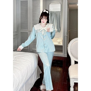 Đồ Ngủ Pijama Lụa gấm xước ánh kim tay dài quần dài tiểu thư DD49