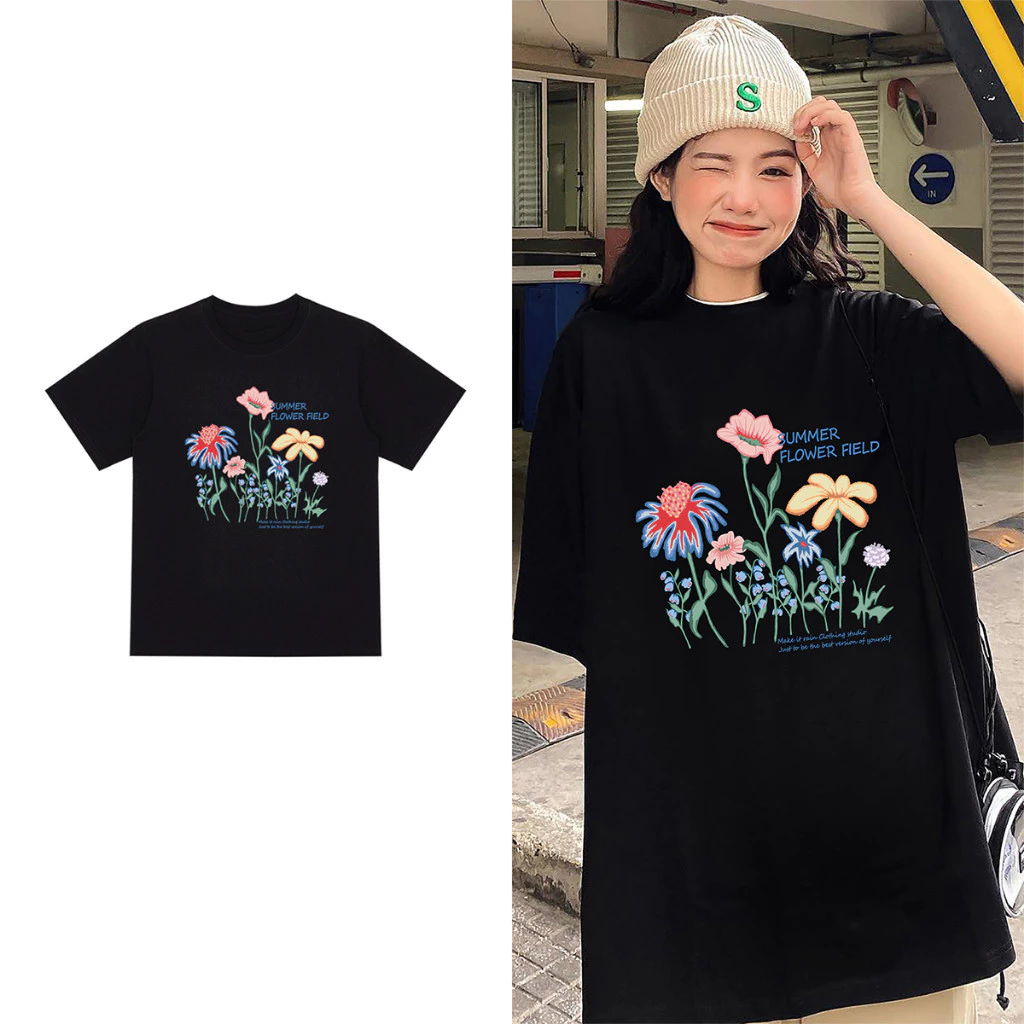 [Nóng bán] Áo Thun Lạnh Nam Nữ TN48 Nam Nữ Unisex Phông Form Rộng Tay Lỡ SUMMER FLOWER Vải Cotton HALEY