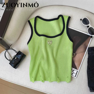 ZUOYINMO áo croptop Áo 2 dây áo ba lỗ Thời trang hàn quốc thông thường Thông thường chic tráng lệ WCS2430RN2 13Z240327