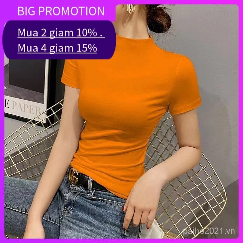 PaiHO❤ Orange ice cotton short-sleeved t-shirt nữ spring summer 2022 thiết kế t-shirt phong cách mới niche slim-fit top ins trendy áo croptop☆