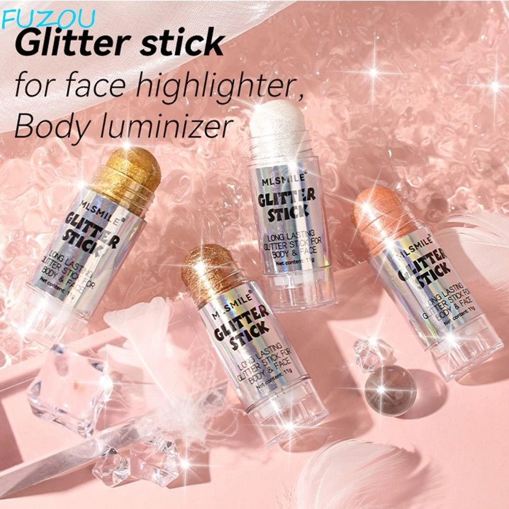 Fuzou Pearlescent Highlighter Stick, Shimmer Long lanh 3D Face Contour Stick, Di động làm sáng tông màu da lấp lánh không thấm nước Cheek Crayon Blusher Dụng cụ trang điểm