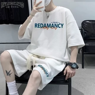 Paul FITZGERALD Áo thun + quần short in chữ mới 2024 phong cách Hàn Quốc bé trai đẹp trai và hợp thời trang quần ống rộng hai mảnh