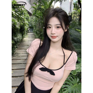  EOENKKY áo phông áo thun nữ croptop baby tee Xu hướng Cute Fashion Vintage WTX24208VO 8Z240222