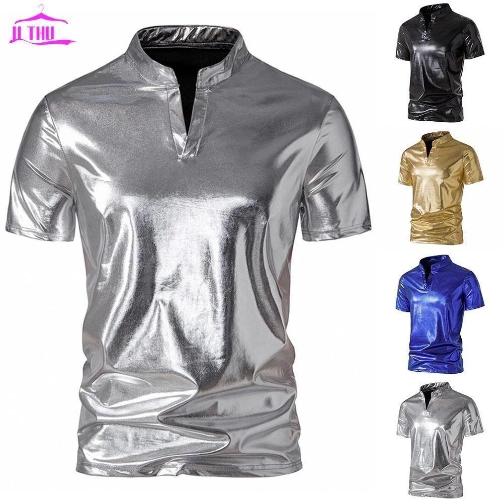 【UTHU】Mens T-shirt Nightclub Polyester Short Sleeve Summer T-shirt Bright Face