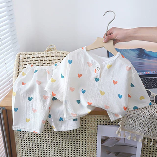 Star Fruit Quần áo trẻ em ở nhà, cotton nguyên chất, mềm mại và thoải mái, bộ đồ ba phần tư tay, đồ ngủ