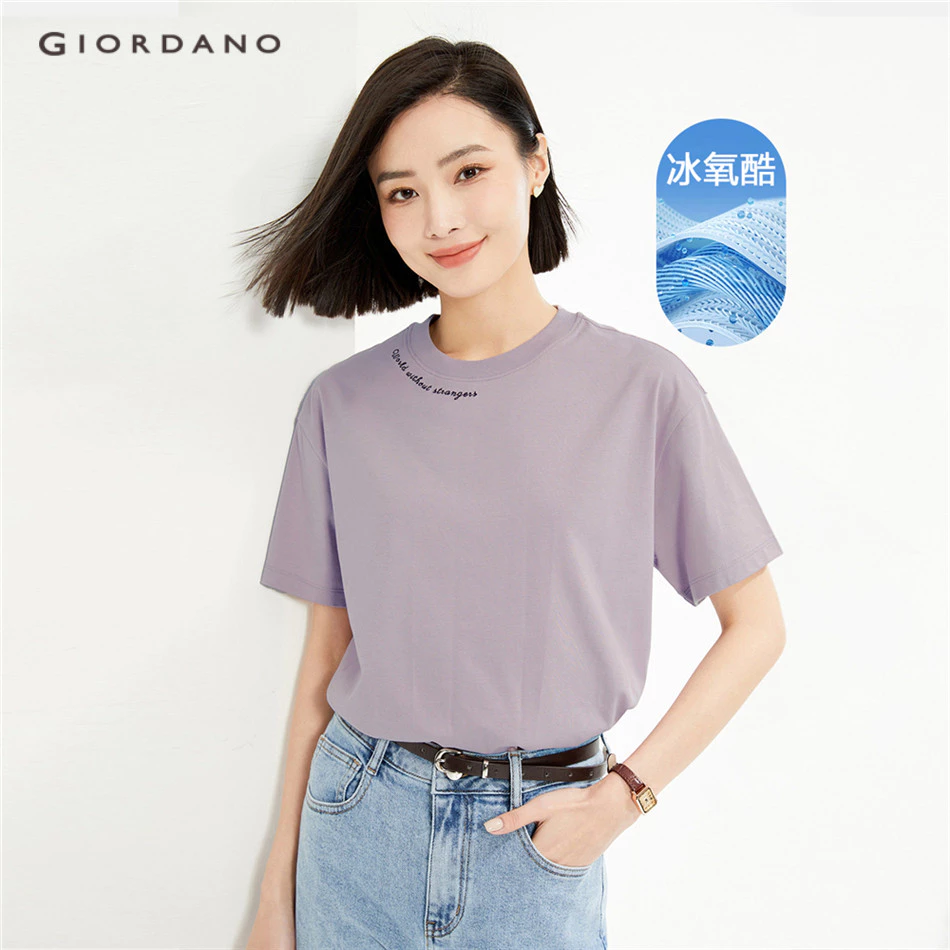 GIORDANO WOMEN Ice cooling embroidery short sleeve tee 05324402