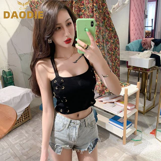 DAODIE áo croptop Áo 2 dây áo ba lỗ Thời trang hàn quốc Phong cách dramatic Thông thường tráng lệ WBX24402AQ 14Z240403