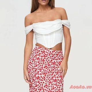 Aooao-áo Crop top không dây dành cho nữ Màu trơn Bandeau Mũi nhọn Thể hiện áo bể hở rốn