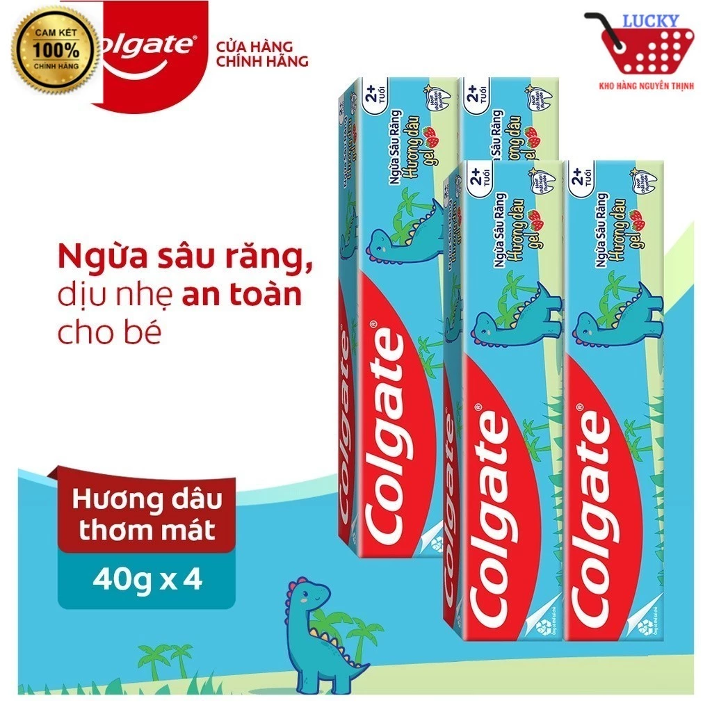 Combo (4 tuýp x 40g) kem đánh răng Colgate trẻ em Khủng Long và Kỳ Lân hương dâu 40g/tuýp