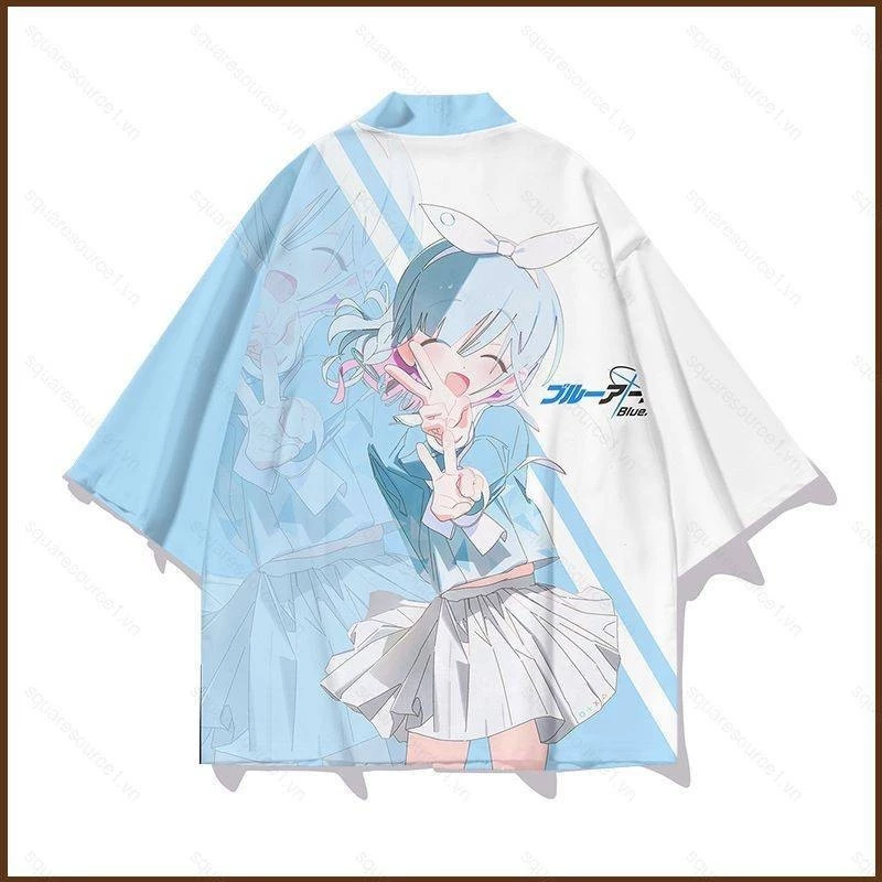 Squar1 Blue Archive Áo thun mùa hè Arona tay khuỷu tay quần short kimono cosplay