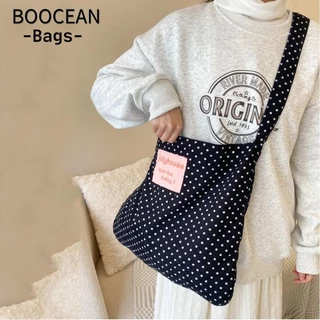 BOOCEAN Túi đeo vai nữ, Túi Tote đen chấm bi, Túi mua sắm dung tích lớn vải nhung