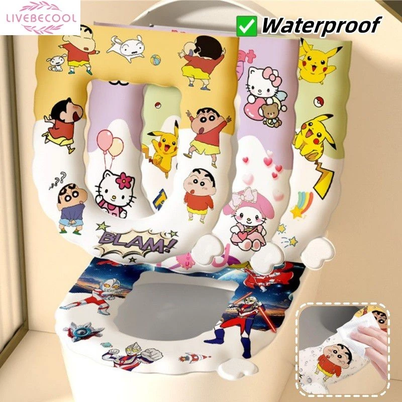 Đệm ngồi bồn cầu hoạt hình Crayon Shin-chan Hello Kitty Phòng tắm mềm mại co giãn có thể giặt được Đệm ngồi bồn cầu bằng silicon Eva livebecool
