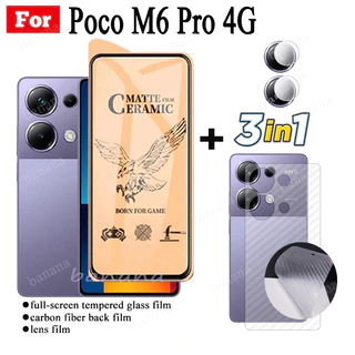 Kính cường lực gốm 3 TRONG 1 Poco M6 Pro cho Poco M6Pro 4G 5G Ống kính máy ảnh Kính bảo vệ màn hình và phim mặt sau