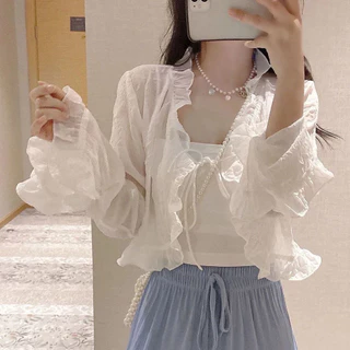 Super Xian chiffon áo chống nắng cho phụ nữ mùa hè mới nhất Hàn Quốc mỏng cardigan áo khoác ngắn rộng thùng thình áo choàng nhỏ cho phụ nữ