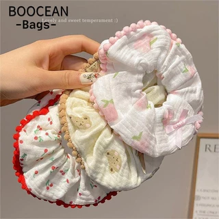 Dây buộc tóc BOOCEAN, Dây cao su tóc Cotton mềm mại, Họa tiết hoạt hình đơn giản Gấu dâu Dây buộc tóc đàn hồi cao cho bé gái