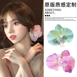 Kẹp hoa lan bướm mô phỏng phong cách Hàn Quốc, Kẹp mỏ vịt hoa dịu dàng và ngọt ngào, Phụ kiện tóc thời trang dành cho nữ