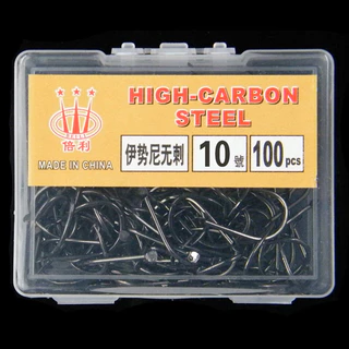 Tgs 100 Chiếc Đóng Hộp Iseini Móc Barbless Thép Carbon Cao Đen Hố Câu Cá Hoang Dã Chân Dài Đen Hố Câu Cá Đồ Dùng JR