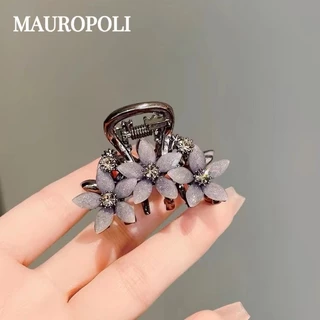 Mauropoli [Sẵn Sàng] Kẹp Tóc Hoa Thủy Tinh Kim Cương Giả Nữ Cao Cấp Cảm Giác Lấy Kẹp Nhỏ Tinh Tế Cá Mập Kẹp Lưng Đầu Nửa Kẹp Tóc Thu Đông