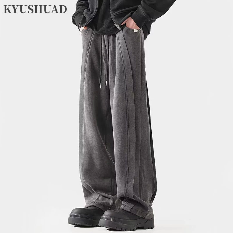 Kyushuad Quần nam Mỹ cổ điển thích hợp thiết kế giải cấu trúc rửa sạch đau khổ dáng rộng giản dị rung cảm quần jean thẳng